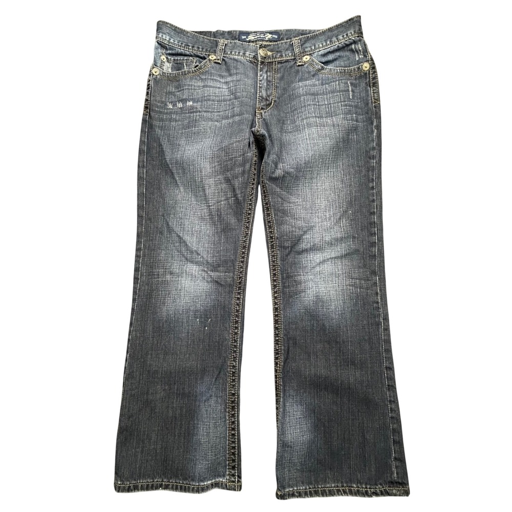 Seven7 Jeans Men 36x30 Blue Dark Wash Bootcut Distressed Flap Pocket Denim Pants